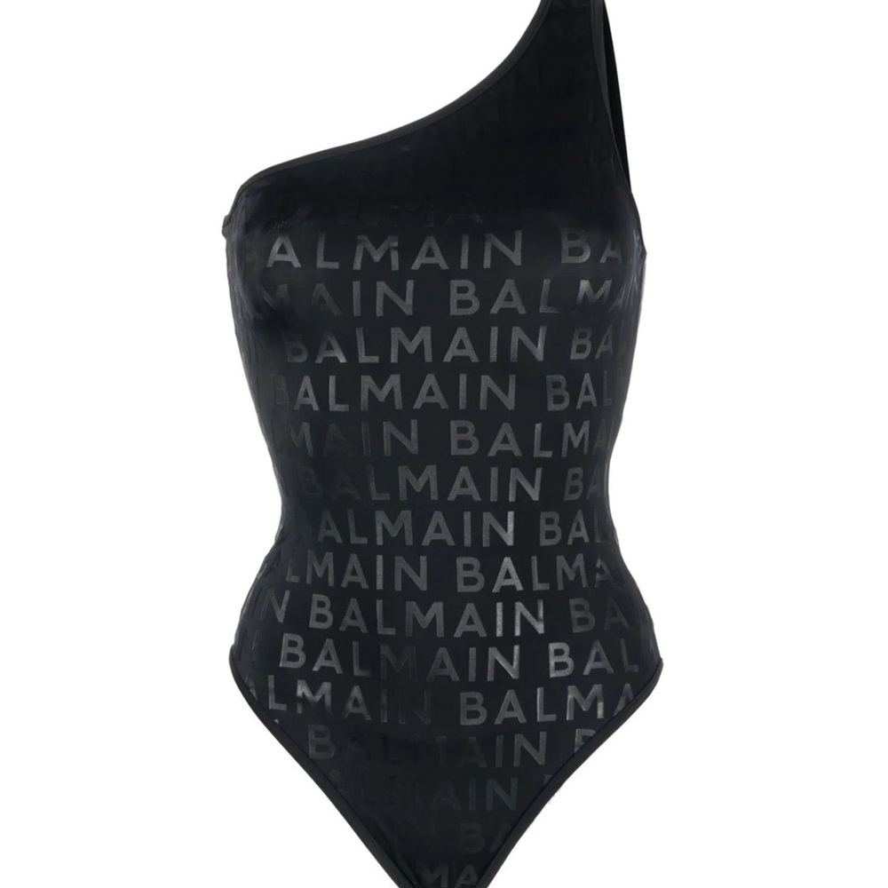 Balmain Black One-Shoulder Swimsuit